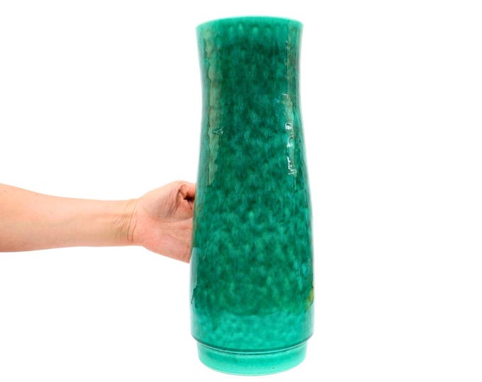Rare Poole Pottery Vase: 1980s Mid-Century Modern Green Drip Glaze, 15.5" Tall
