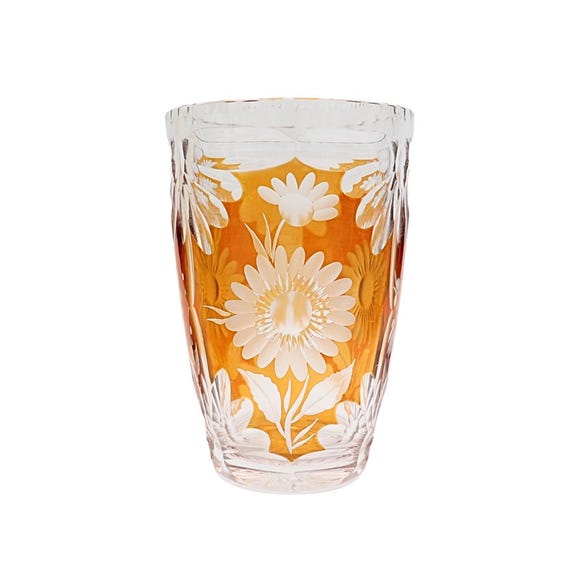 Mid Century Crystal vase By Huta Szkła Julia 1960s Poland, Cut to Clear Floral Vase