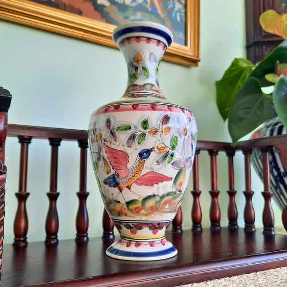 Portuguese Hand Painted Vase Decorated with Birds