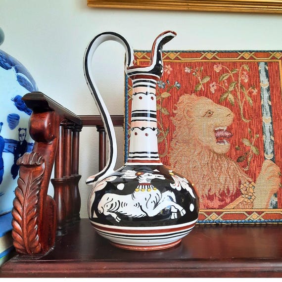 Mid Century Siena Pottery Italian Ewer Jug 8.7'' Tall