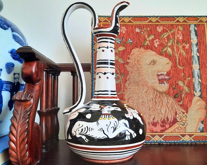 Mid Century Siena Pottery Italian Ewer Jug 8.7'' Tall