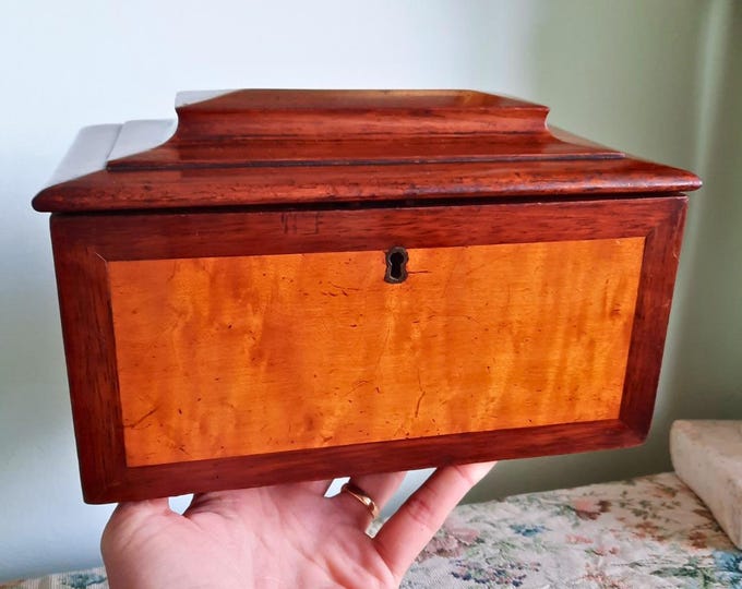 Antique English Regency Sarcophagus Shaped Wooden Box Without Key.