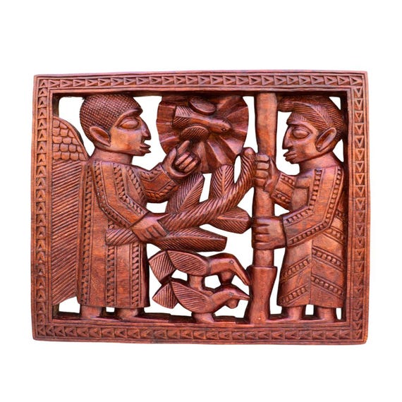 Mid Century African Yoruba Tribe Hand Carved Wood African Panel Signed Odekunle Oyo, Nigerian Yoruba Tribal Wall Art