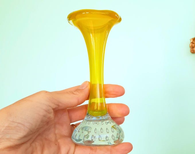 Yellow Mid Century Swedish Glass Vase By Aseda Rose Bud Vase 6.5 '' Tall