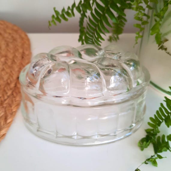 Mid Century Clear Glass 1 Pint Jelly Mould Farmhouse Decor