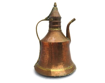 Antique Copper & Brass Large Coffee Water Pot Dallah Turkish H 15''.Old Turkish Copper Pot