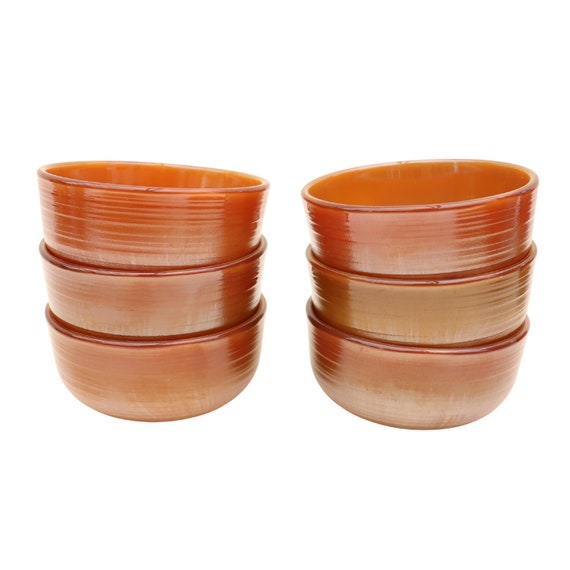 Mid Century French Glass Dip Bowls Set of Six, 6 Small amber tone dip bowls, Retro dip dishes