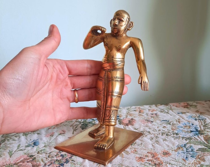 Mid Century Indian Solid Brass Folk Style Statue Of a God Or Priest Copper Eyes H 6.5'' UNIQUE