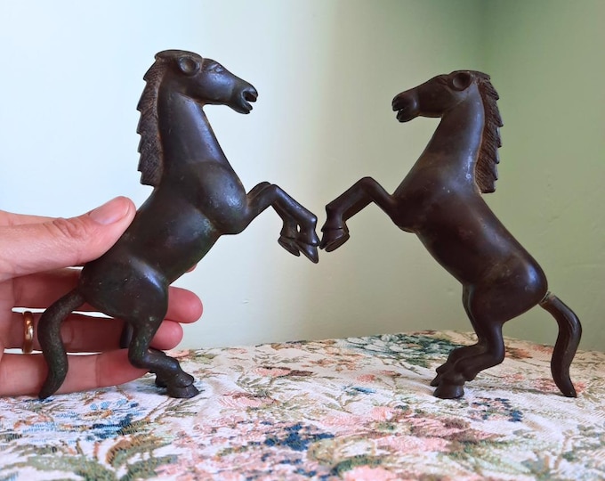 Mid Century Chinese Tang Style Bronzed Metal Galloping Horses Pair