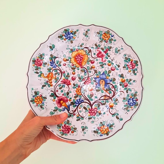Large Italian Pottery Hand Painted Ceramic Wall plate D 11 '' .Mediterranean Wall Decor, Floral Wall Plate