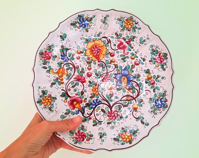 Large Italian Pottery Hand Painted Ceramic Wall plate D 11 '' .Mediterranean Wall Decor, Floral Wall Plate
