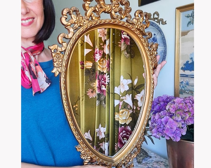 Mid Century Rococo Style Ornate Wall Mirror Oval Shaped 25'' Tall