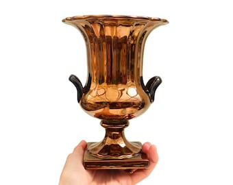Large Beswick Copper Lustre Urn Vase Neoclassical Style with handles, Mid Century Ceramic Urn Vase.