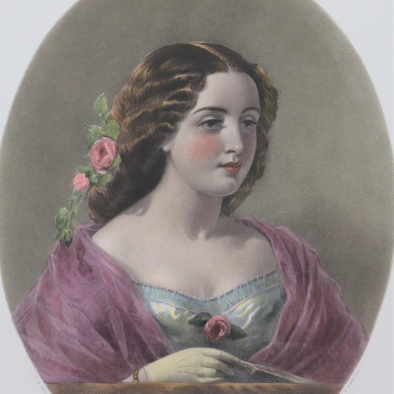 The Opera Box Engraving by W H Simmons after a picture by William M Hay, Antique Lady Portrait Engraving.