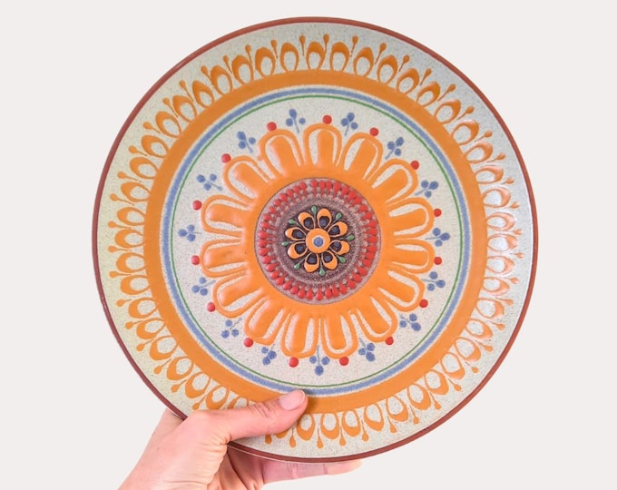 Vintage Spanish Wall Plate Made By Porta Celi With MCM Style Abstract Floral Decoration