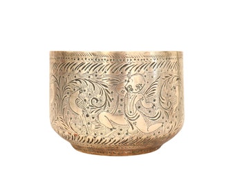 Antique Small Indian Engraved Brass Planter Pot H 7.5cm, Small Indian Brass Planter, Cactus planter.