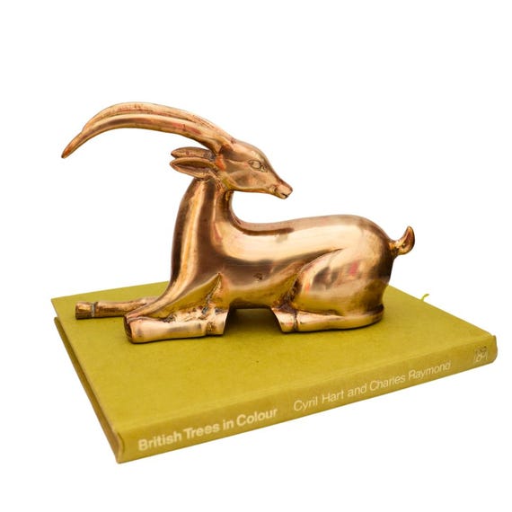 Large Mid Century Brass Gazelle Or Antelope Resting Position