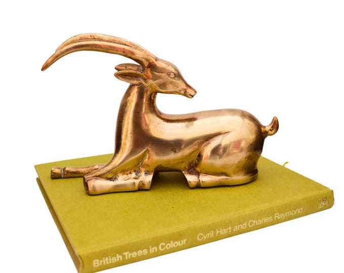 Large Mid Century Brass Gazelle Or Antelope Resting Position