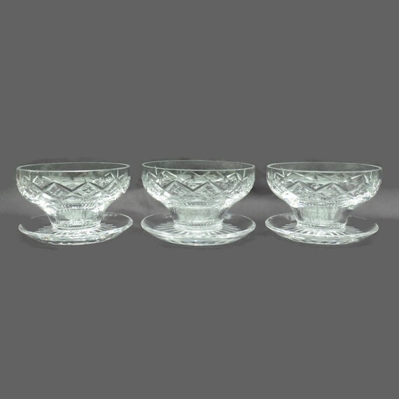 Art Deco Stuart Crystal footed Dessert Bowls on Base Glengarry Pattern x3 Antique Stuart Crystal Dessert Bowls, Art Deco Sunday Dish