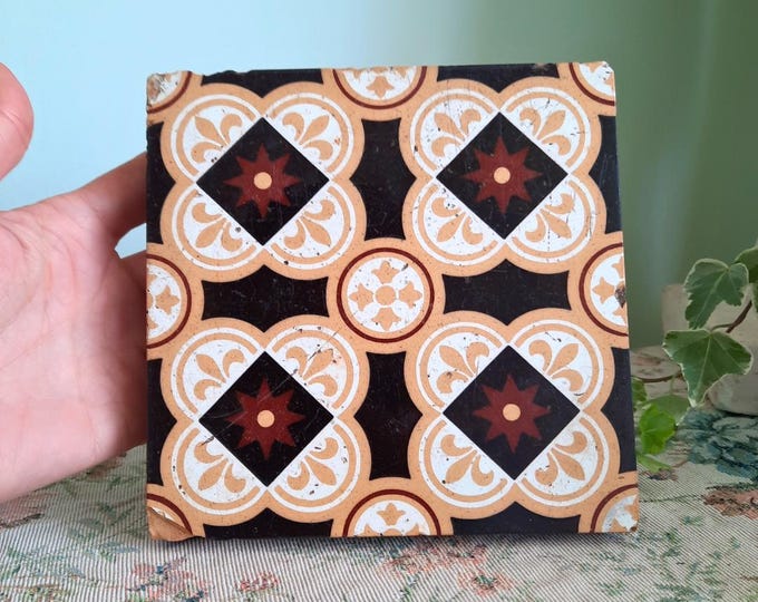 Antique Geometric Encaustic Ceramic Tile By Minton & Co C 1860's.