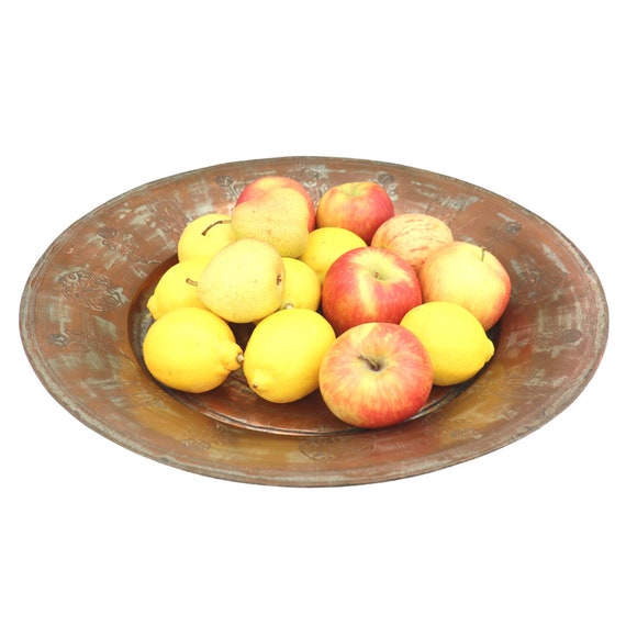 Large Rustic Turkish Copper Tin Charger Wall Plate .Decorative Copper Bowl .Large Copper Plate Bowl