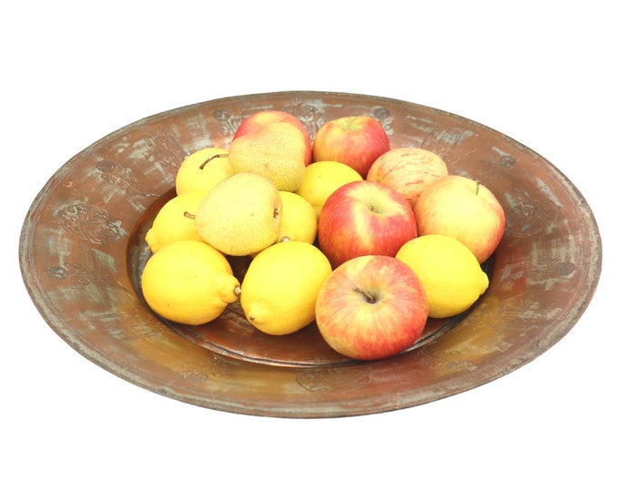 Large Rustic Turkish Copper Bowl: Decorative Wall Plate (16.2'')