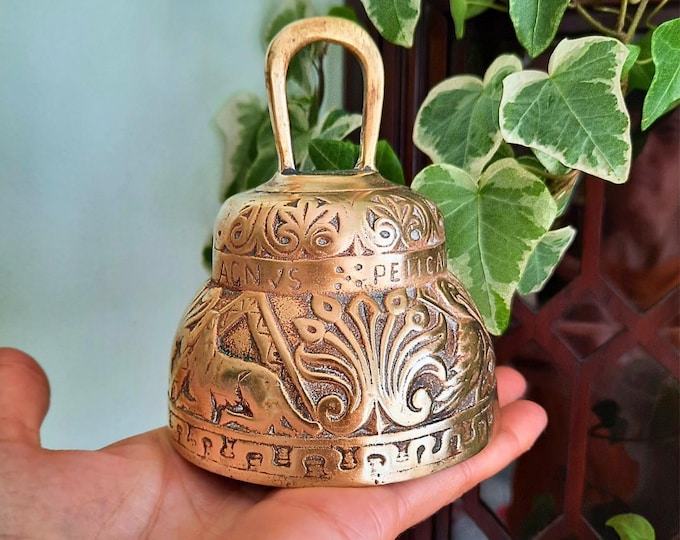 Large Antique English Brass Sanctuary Church Bell, Victorian Brass Bell, Gift for teacher