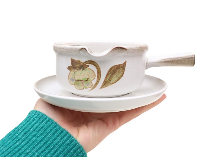 Mid Century Denby Troubador Gravy Boat with Magnolia Decoration