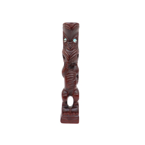 Small Tekoteko Sculpture Totem with Paua shell eyes, New Zealand native wood carving.