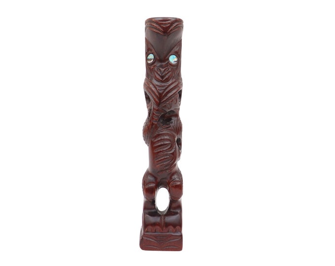 Small Tekoteko Sculpture Totem with Paua shell eyes, New Zealand native wood carving.