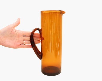 Tall Mid Century Whitefriars Amber colour Pitcher Jug , Hand Blown Large Picher Jug By Whitefriars, Made in England