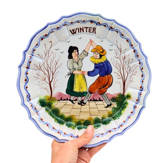 Vintage Bassano Pottery Wall Plate Winter : Italian Mediterranean Decor 10.2''