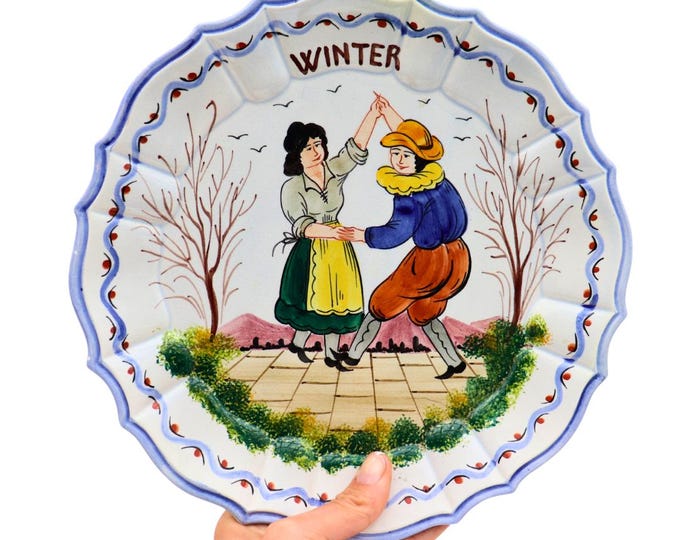 Vintage Bassano Pottery Wall Plate Winter : Italian Mediterranean Decor 10.2''