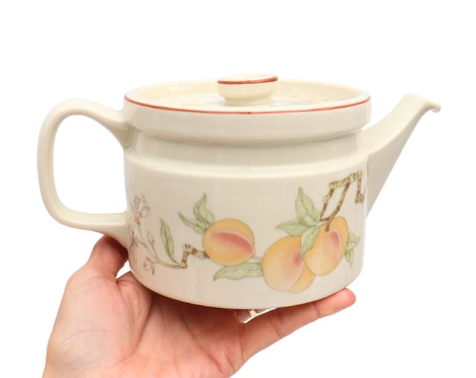 Vintage Wedgwood Peach Teapot: 1980s England Fruit Decoration