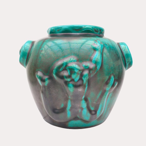 Swedish Art Deco Modernist Vase in Copper Oxide Glaze by Einar Luterkort for Ekeby