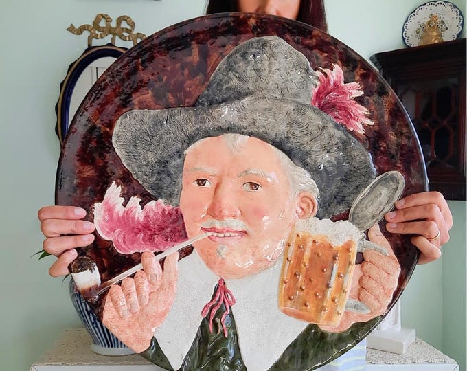 Huge RARE Serraguemines Majolica Wall Plate Number 2301 Made in France, Unique Wall Gallery Decor