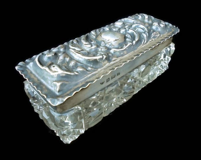 Edwardian Silver Topped Crystal Box: Antique Trinket Box, Thomas Hayes 1902