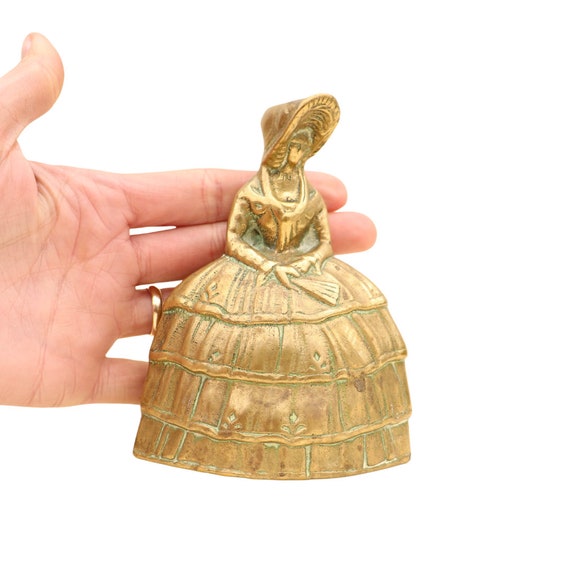 Vintage Brass Crinolline Lady Hand Bell, Crinolline Lady Decor, Gift For Teacher