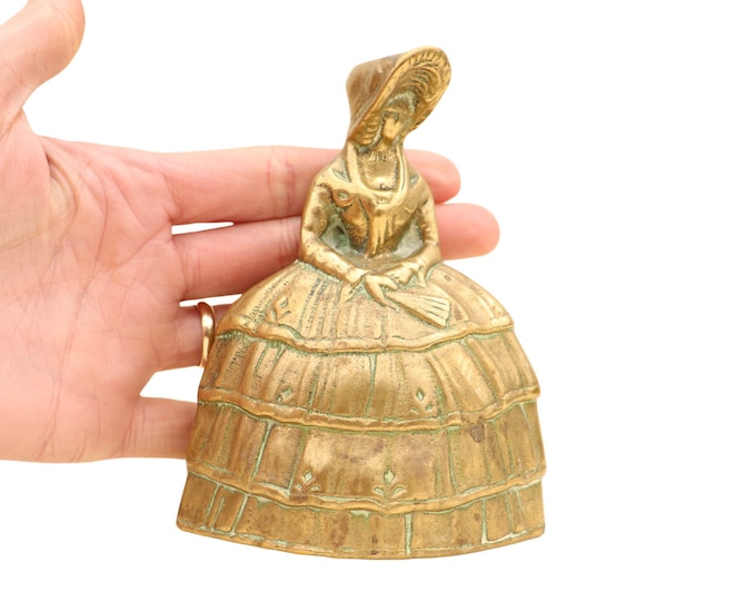 Vintage Brass Crinoline Lady Bell: British Figural Decor