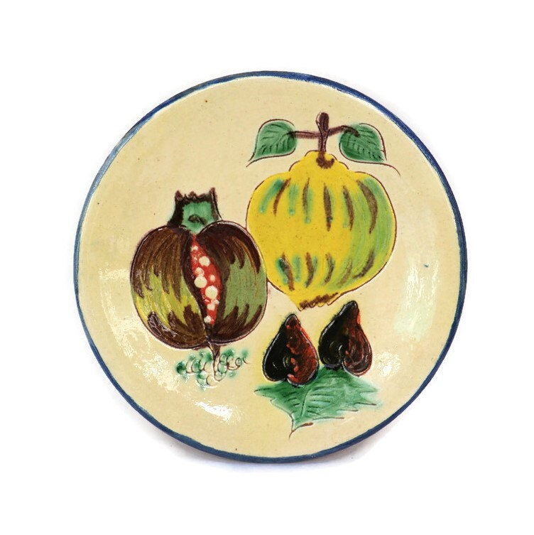 Spanish Studio Pottery Hand Painted Fruits Decoration Wall Plate