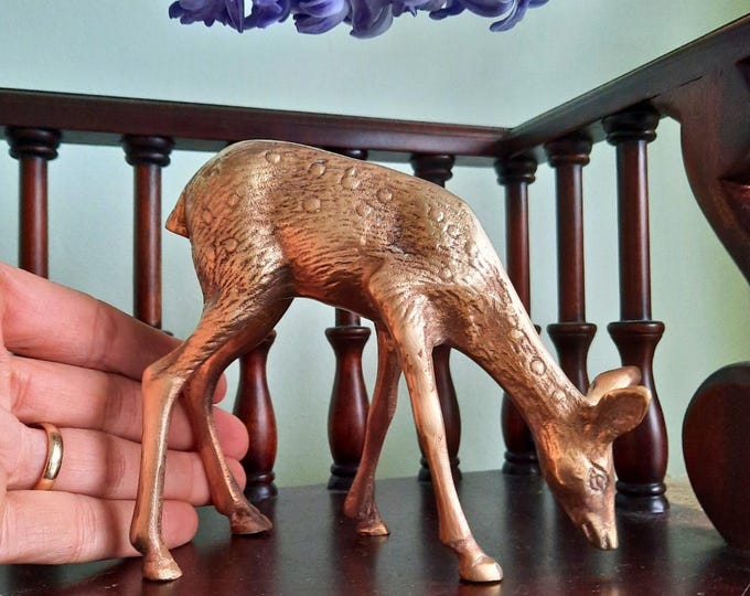 Mid Century Brass Grazing Deer Figurine