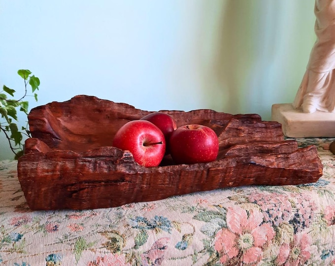 Mid Century Large Carved Organic Decorative Hardwood Root Wooden Bowl 15.2 '' Long