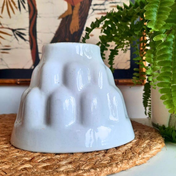 Antique Small Ceramic Jelly Mould 4.2'' High C 1920's Farmhouse Decor