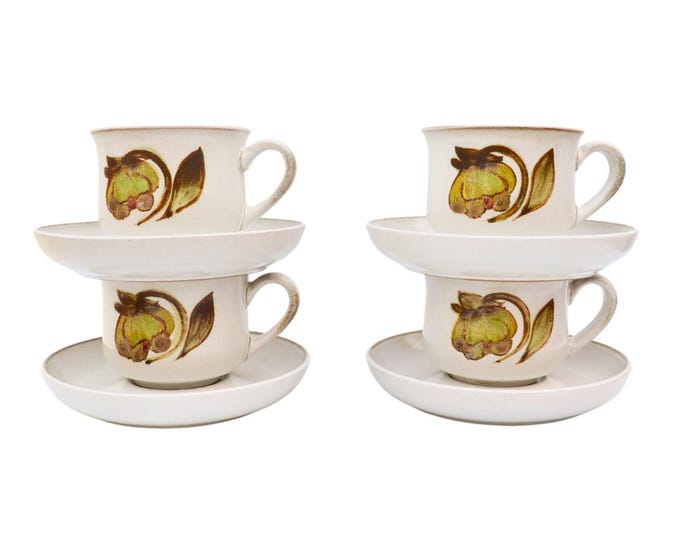 Mid Century Denby Troubadour Coffee Cups & Saucers - 1970s Stoneware Set