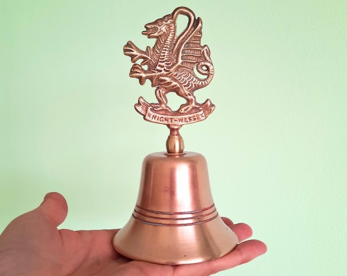 Old English Brass Bell Dragon Knight Wessex Inscription 6.5'' Tall