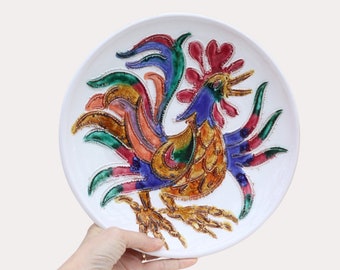 Large Portuguese Ceramic Decorative Wall Plate Rooster , Rooster Wall Plate, Made In Portugal