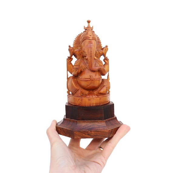Vintage Sandalwood Ganesha Figurine 8.2inches tall Hindu Gods Yoga Room Decor