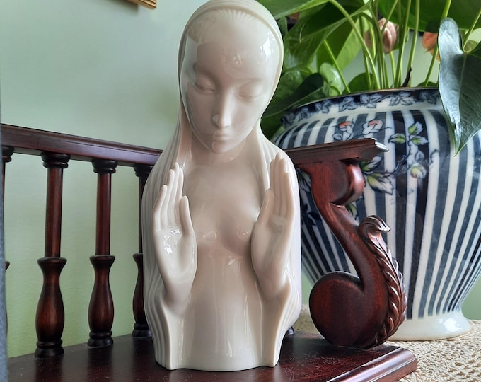 Modernist Madonna Bust By Hans Knsel, Art Deco Style Virgin C 1950's.