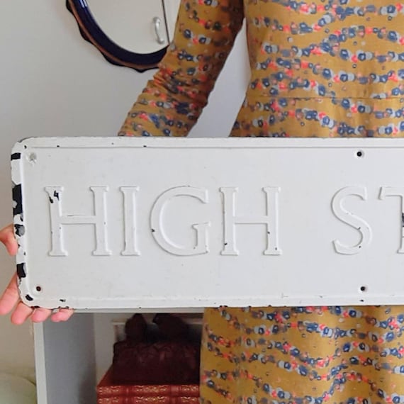 Genuine Vintage Aluminium Road Name ''High Street'' sign Royal Label Factory 36'' Long