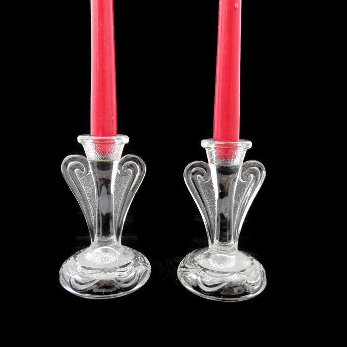 Bagley Glass Art Deco Candlesticks Pattern'Rutland 3078' .1930's Art